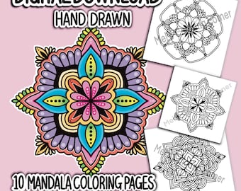 10 Bold & Simplistic Mandala Downloadable Coloring Pages - Digital Download