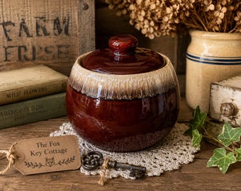 Vintage McCoy 7020 Covered Jar | Brown Drip Glaze Pottery Canister | McCoy USA Stoneware Crock with Lid | Farmhouse Kitchen Decor