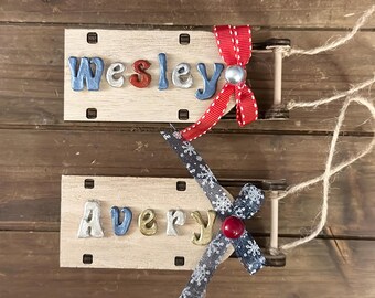 Customizable Wooden Sled Ornament