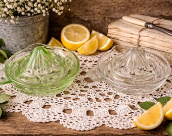 Vintage ~ Glass Reamer ~ Citrus Juicer in Green (uranium) or Clear