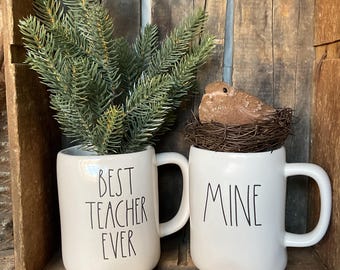Rae Dunn "Teacher Ever" & "Mine" Farmhouse Mugs