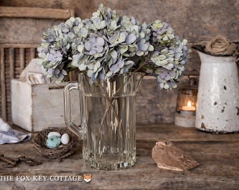 Vintage Pressed Glass Pitcher: Farmhouse Cottagecore Vase, Rustic Country Kitchen Decor