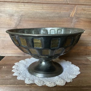 Vintage Metal Compote Bowl: Gold Accent Pedestal Base