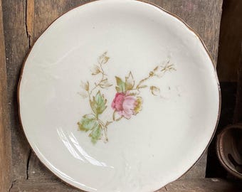Antique Edwin M Knowles China Butter Pats: Pink Floral Gold Trim