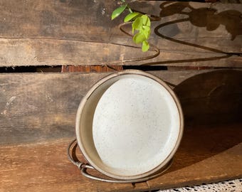Vintage Mikasa Stone Valley Stoneware Butter Pat: Oatmeal Speckled Trim