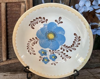 Vintage Farmhouse Blue Floral Serving Bowl~Cottage Core Dish~Rustic Kitchen Decor