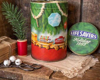 Vintage 1993 Life Savers Holiday Tin~Christmas Candy Tin~Farmhouse Decor~Retro Storage Canister