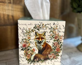 Handcrafted Wooden Tissue Box: Rustic Woodland Critters Decor