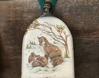 Cloche Christmas Ornament, Fox Winter Scene, Home Accent
