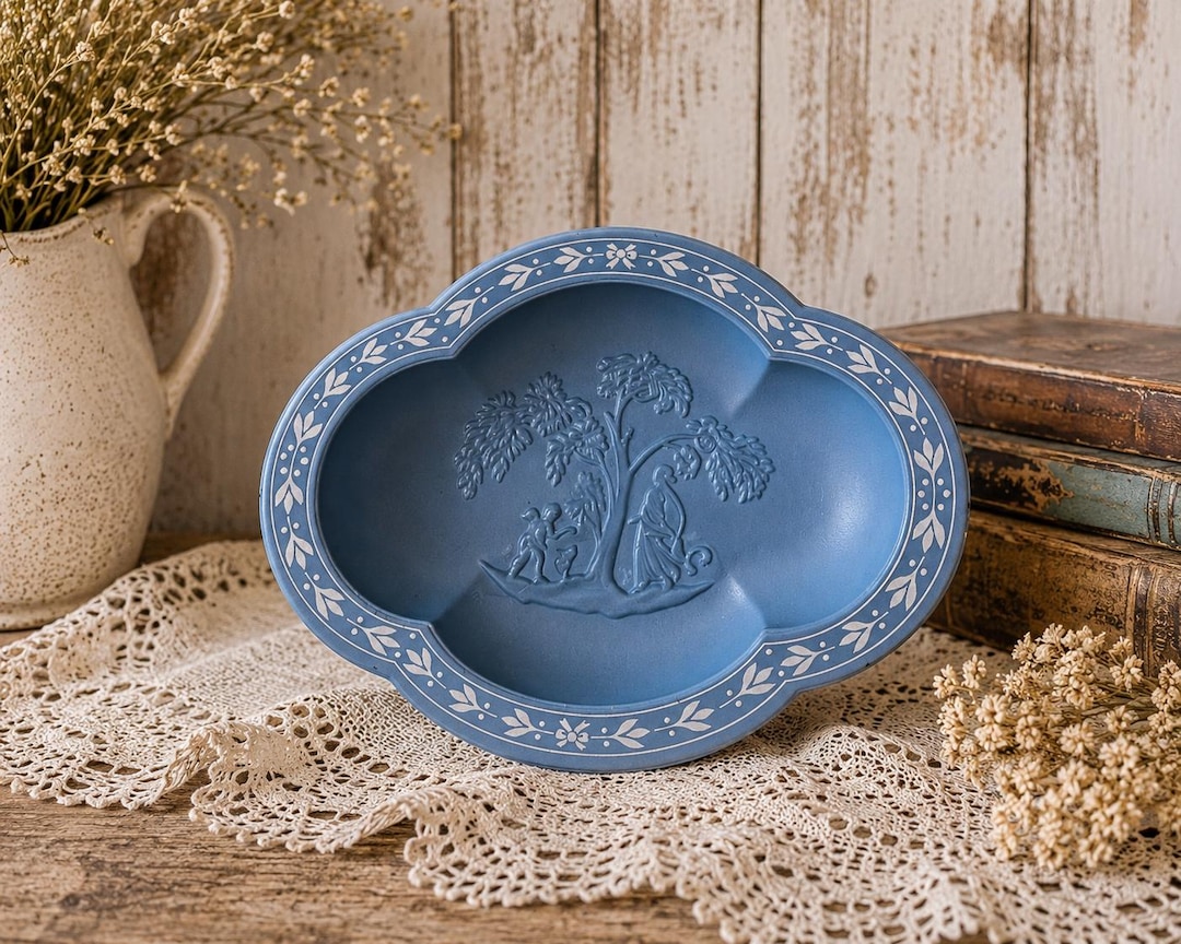 Vintage Avon Jasperware Pedestal Candy Dish | Blue Cottagecore