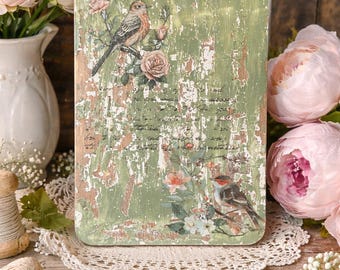 Vintage Style Bird & Floral Cottage Footed Riser or Wall Decor~Shabby Chic Granny Core