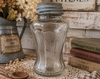 Vintage Universal No. 7 Glass Salt Jar with Original Metal Lid | Depression Era Kitchen Canister | Farmhouse Cottage Decor