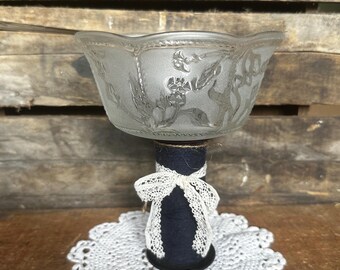 Vintage Embossed Glass Bowl: Frost Crystal Clear Industries Floral Design