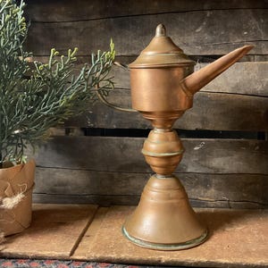 piédestal chauffe-café en cuivre vintage, décoration de ferme rustique, pot de chocolat primitif