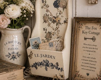 Le Jardin French Country Wall Pocket Key Holder | Upcycled Floral Organizer | Cottagecore Mail Holder | Shabby Chic Wall Decor