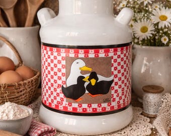 Vintage Linda Morgan Duck Canister~Farmhouse Gingham Kitchen Decor~Cottage Core Decor