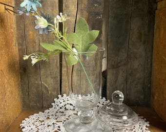 Vintage ~ Clear Glass Pedestal Apothecary Jar with Lid