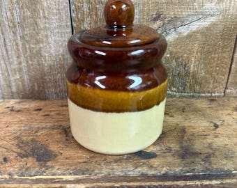 Vintage Brown 3-Tone Stoneware - Bowl Crock, Condiment Crock with Lid & Creamer
