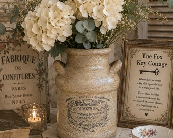 Handcrafted Upcycled Terracotta Vase | Rustic Cottagecore Decor | Distressed Crackle Finish Planter | Farmhouse Floral Vase