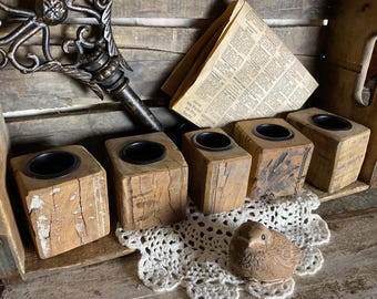 Reclaimed Wood Tealight Candle Holders, Rustic Farmhouse Primitive Decor Blocks