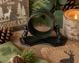 Vintage Metal Napkin Ring Holder Squirrel Stand Farmhouse Table Decor Rustic Cabin Woodland Dining or Small Display Stand or Shelf Sitter