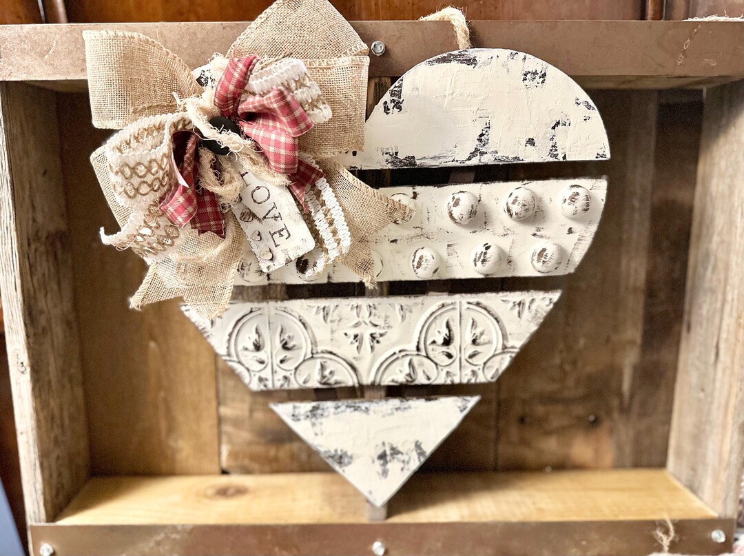 Rustic Wooden Heart Wall Hanging: Cottagecore Decor With Burlap Bow - Etsy