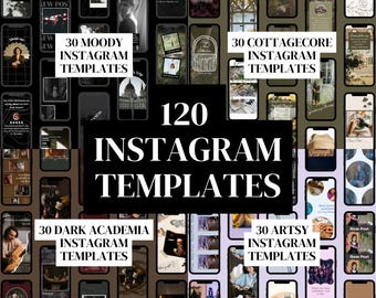 120 Instagram Story Templates: Moody Modern, Cottagecore, Dark Academia, Artsy Canva Templates