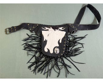 Karma Cowgirl Western Leather Hip Bag Fringe Cowhide Fur Belt Pouch Biker Pack