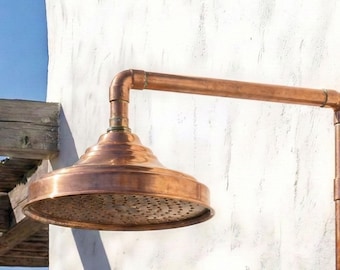 Cabezal de ducha de cobre sin lacar - Accesorio de ducha de lluvia de alta presión - Acabado para uso en interiores y exteriores - Hecho a mano