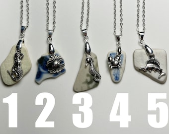 Genuine Pacific Ocean pottery necklace, porcelain blue, beach ceramic, ocean ceramic, pottery necklace jewelry, sea pottery jewelry treasure