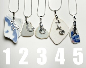 Genuine Pacific Ocean pottery necklace, porcelain blue, beach ceramic, ocean ceramic, pottery necklace jewelry, sea pottery jewelry treasure