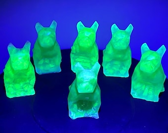 Upcycled Geometric dog Uranium Glass with Epoxy 6oz  UG Glows  Glass  1.5"x2.5"x3.2" Glows under UV 395 nm