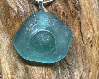 RARE RARE Authentic Pacific Ocean bottom of Japanese float Aqua seaglass necklace Aqua beachglass Aqua oceanglass Aqua seaglass necklace