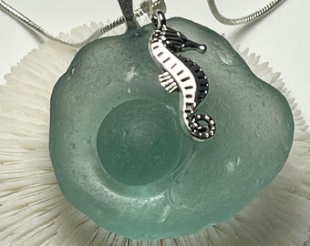 Rare Aqua Japanese Glass Float Necklace, Pacific Ocean Seaglass, S925 Silver