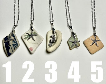 Genuine Pacific Ocean pottery necklace, porcelain blue, beach ceramic, ocean ceramic, pottery necklace jewelry, sea pottery jewelry treasure