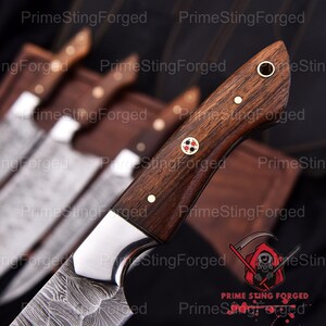 Hand Forged Damascus Steel Chef Knife- Handmade Kitchen Knives Set 5 Pcs -Anniversary Gift for him, Birthday Gift image 7