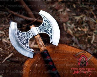 Custom Handmade Large Viking Axe - Engraved Wood Handle | Forged Steel Norse Warrior Axe | Birthday gift & Anniversary gift for him