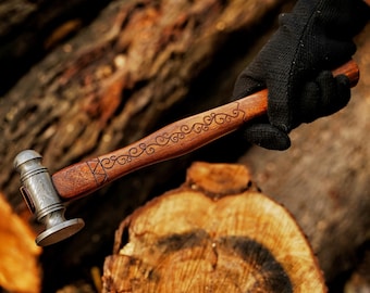 Handmade Damascus Steel Hammer with Engraved Rosewood Handle – Unique Custom Craftsmanship, Personalized Gift for Collectors & Craftsmen