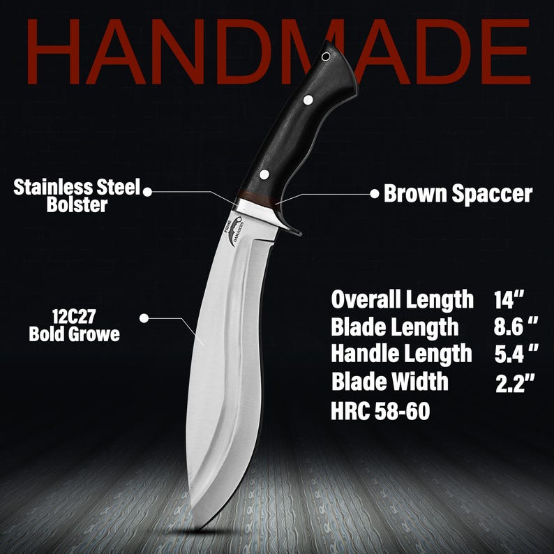 Kukri Machete Knife with Sheath Full Tang- Handmade Fixed Blade Tool for Outdoor Camping- Anniversary Gift For him image 7