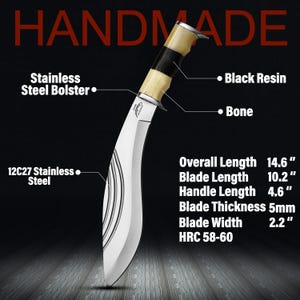 Kukri Machete Knife with Sheath Full Tang- Handmade Fixed Blade Tool for Outdoor Camping- Anniversary Gift For him image 12