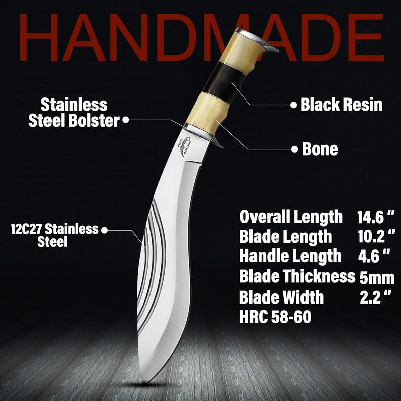 Kukri Machete Knife with Sheath Full Tang- Handmade Fixed Blade Tool for Outdoor Camping- Anniversary Gift For him image 12