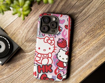 ピンクのハローキティ サンリオ iPhone ケース、かわいい iPhone ケース 15 14 13 Pro Max 11 12 13 Pro XR XS MAX 8 Plus Pro Y2K かわいいピンク レッド ケース