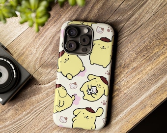 Żółte etui na iPhone'a Pompompurin Sanrio, słodkie etui na iPhone'a 15 14 13 Pro Max 11 12 13 Pro XR XS MAX 8 Plus Pro Y2K słodkie etui