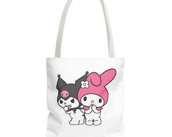 Urocza torba Sanrio Kuromi & My Melody i Cinnamoroll, dwustronna torba Sanrio (AOP), biała, czarna, granatowa, czerwona, beżowa, z uchwytami