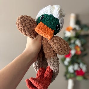 Mae the Mallard, crochet duck lovey, hunting baby gift, toddler birthday gift, newborn gift, mallard lovey, Della duck lovey