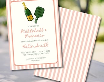 Pickleball & Prosecco Bridal Shower Invitation | Sporty Theme (5x7 Printable)