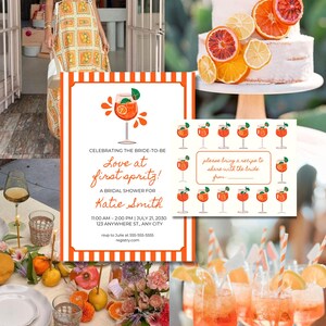 Tema de despedida de soltera Love at First Spritz, lindas invitaciones personalizables/tarjetas con recetas, fácil de editar e imprimir, tema de despedida de soltera Summer Spritz