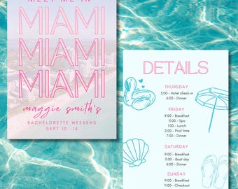 Invitación a despedida de soltera en Miami, itinerario de fin de semana tropical (descarga digital)