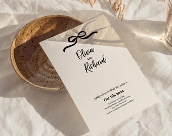 Minimalist Bow Wedding Invitation Template: Modern Hand Drawn Design (5x7 inch, Instant Download)