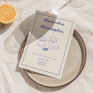 Handgezeichnete Hundeliebhaber Hochzeitseinladung Vorlage, Skurril Spaß Minimal druckbare und bearbeitbare Einladung, Sofort Download W01